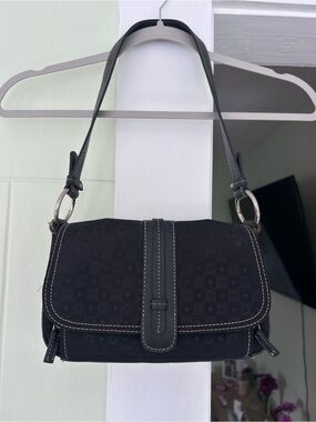 villager Black Shoulder Bag with White Contrast Stitching